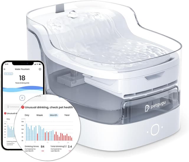 Detalle de PETGUGU Fontanella per Gatti con sensore di movimento e pompa wireless, WiFi 2.4G, 2L, bianco