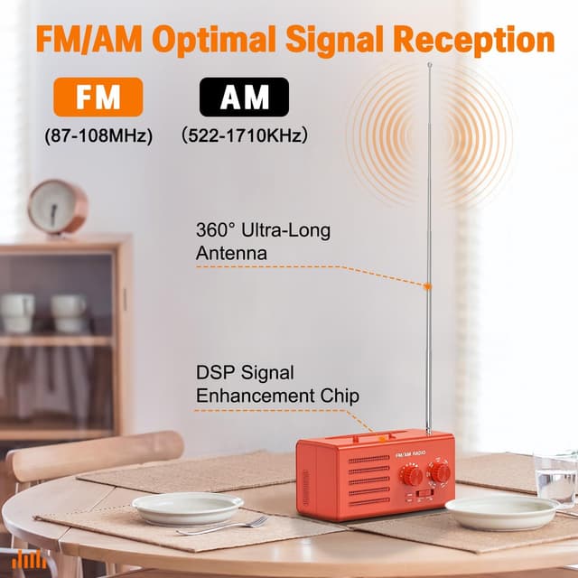 Detalle 2 de Transistorradio AM/FM mit DSP für besseren Empfang, 5-W-Lautsprecher und Kopfhöreranschluss (Rot)