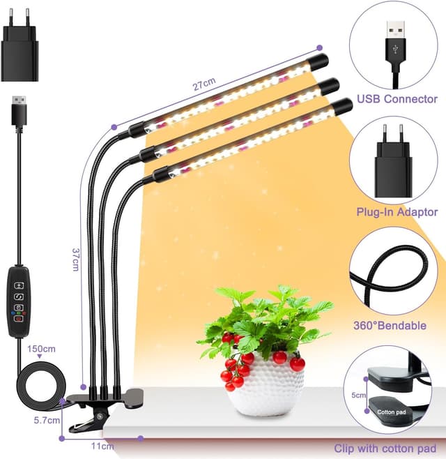 Detalle de Niello Niello 2Pack lampe LED horticole 3 têtes