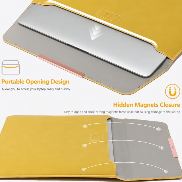Detalle de HYZUO 13-Zoll Laptop-Hülle mit Ständer & Magnetverschluss – Olivgelb (Smiley)