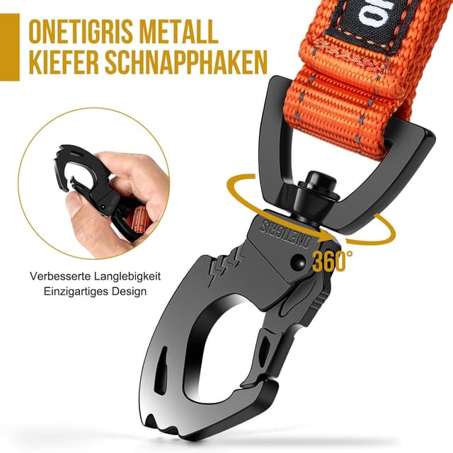 Detalle de OneTigris Bolt Kurzführer Hund 30 cm – reflektierende Kurzleine mit Tiger-Zahn Metallclip und weicher Polsterung (Orange)