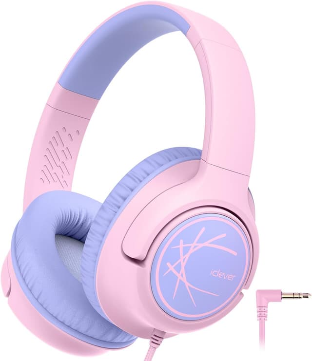 Detalle de iClever Kids Wired Headphones (85dBA volume limit) for School & Travel, Pink