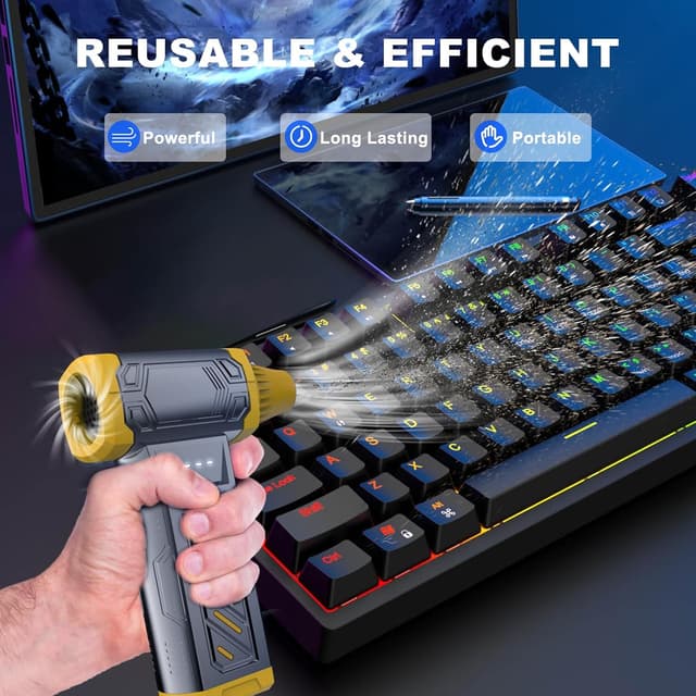 Detalle 2 de Soffiatore Aria Compressa elettrico ricaricabile con batteria 8.000 mAh fino a 130.000 rpm (senza fili, 3 velocità) per tastiere e auto
