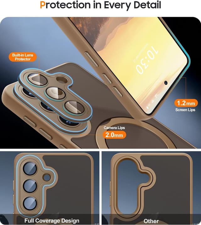 Detalle de JAME for Samsung Galaxy S26 Ultra Case (Brown) with 2 Screen Protectors, Camera Protection, Magnetic Stand & MagSafe