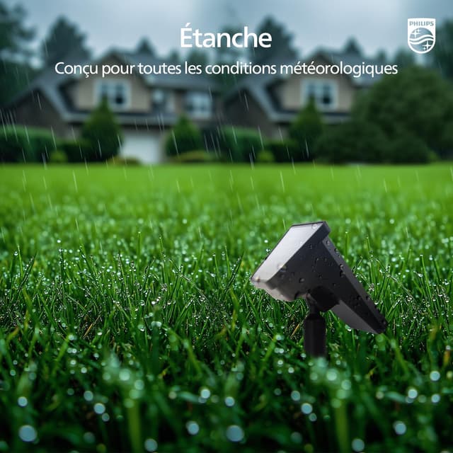 Thumbnail 6 de Philips lot de 4 projecteurs spots solaires extérieurs étanches avec 28 LED 7500K et fonction crépuscule à l’aube