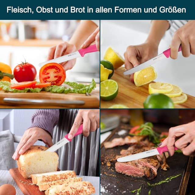 Thumbnail 6 de OPOLIA Tafelmesser-Set (12-teilig) mit Wellenschliff – Frühstücks-, Brötchen- und Tomatenmesser in Pink