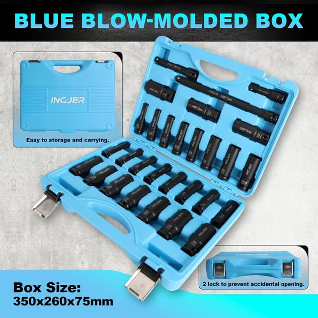 Detalle de INGJER 1/2" Drive 29-Piece Impact Socket Set (SAE + Metric) with Extension Bars