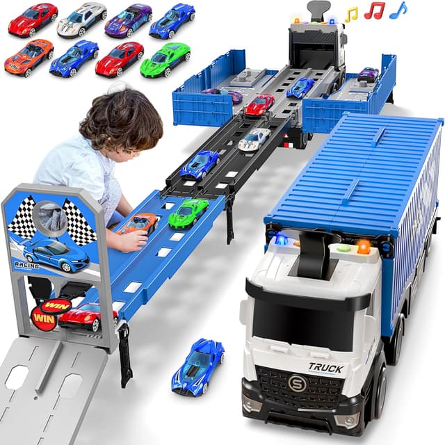 Detalle de Transport Truck Toy with 8 Race Cars for Kids 🚚