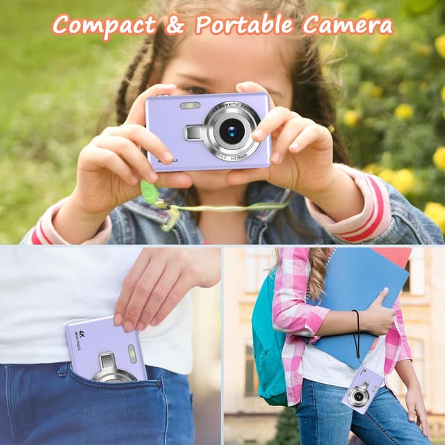 Detalle 2 de 1080P FHD Digital Camera (44MP) with 2.4" LCD, 16X Digital Zoom & 32GB SD Card – Compact Vlogging Camera for Kids & Beginners (Purple)
