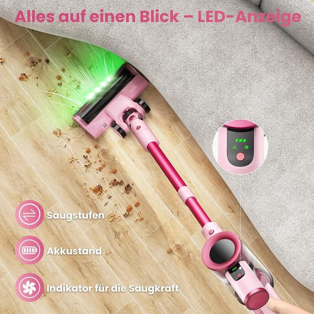 Detalle de Dzaki 50000Pa Akku-Staubsauger (kabellos) mit Smart-Display, Standfunktion & Anti-Verhedderungsbürste