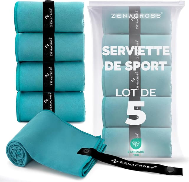 Detalle de ZENACROSS Serviette Sport Microfibre Lot de 5