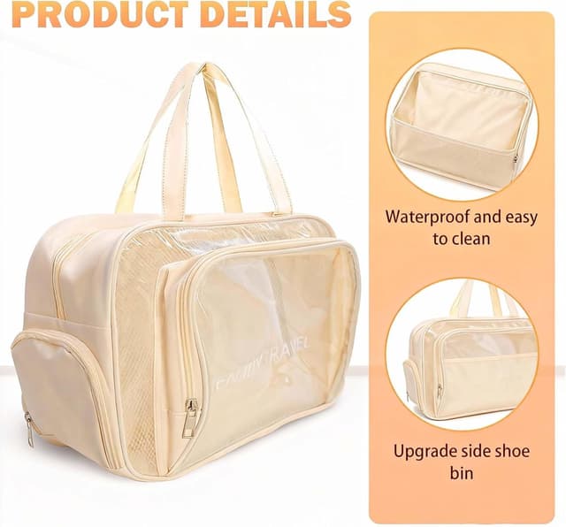 Detalle 2 de TH commelK transparente Kulturtasche Damen/Groß mit Schuhfach – wasserdichter Zip-Beutel für Handgepäck & Reise