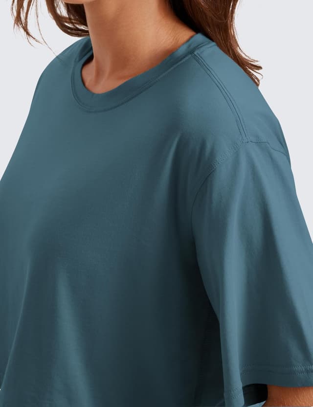 Detalle de CRZ YOGA Women’s Pima Cotton Workout T-Shirt (Short Sleeve Running Crop Top)