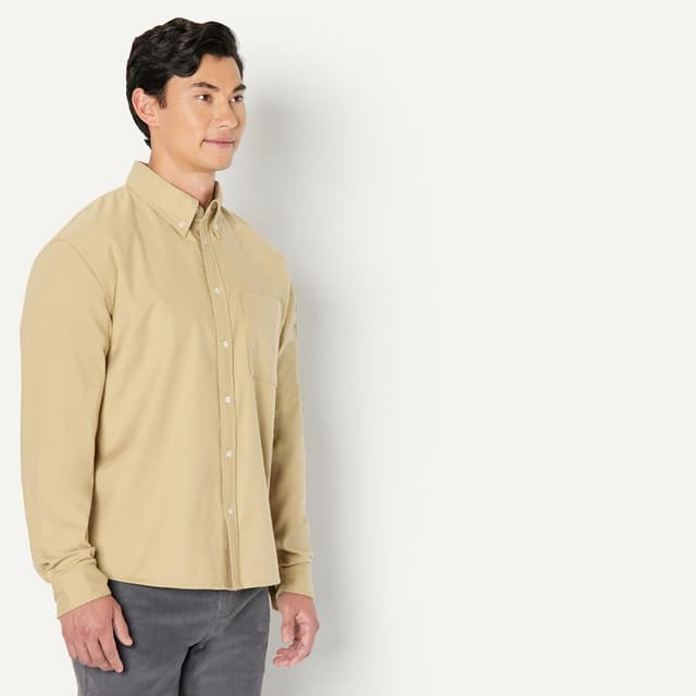 Detalle de Amazon Essentials Herren Modernes Oversize-Button-Down-Hemd aus Baumwolle (Oxford) – bequem weiter Schnitt