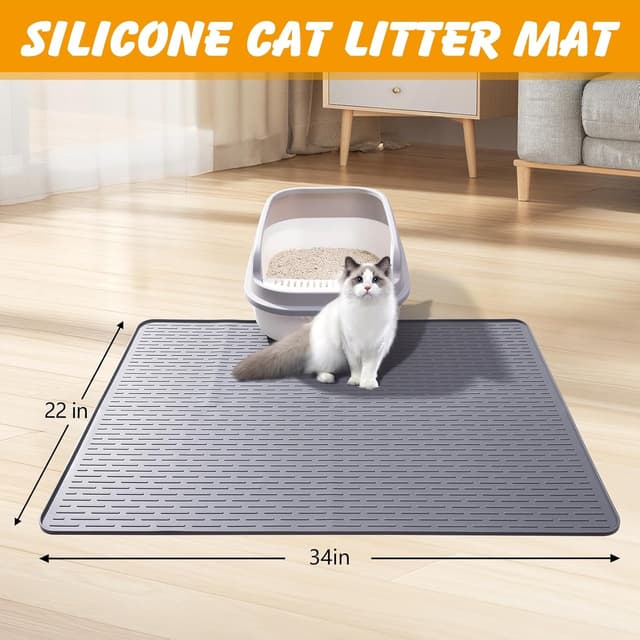 Detalle de Silicone Cat Litter Mat (86x56 cm) Waterproof with Raised Edges in Grey