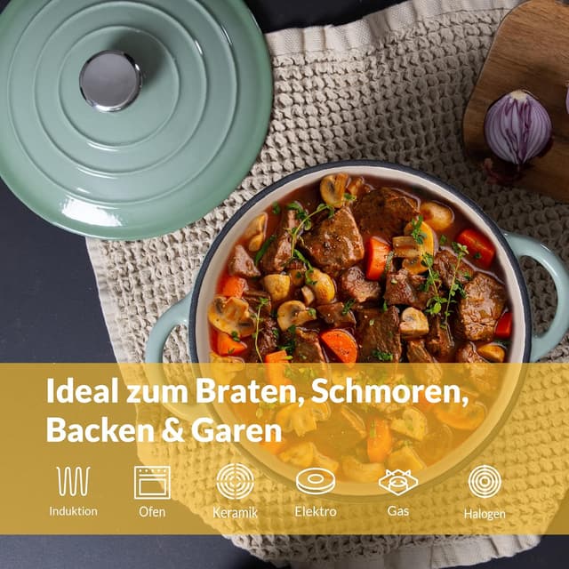 Detalle de Chefarone Gusseisen Topf 24 cm, 3,5 L – emaillierter Schmortopf mit Deckel (Induktion)