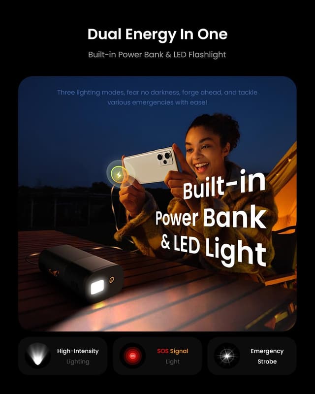 Detalle 2 de TowerTop 12V DC & cordless tyre inflator compressor 150 PSI with dual power, 4 preset modes and LED