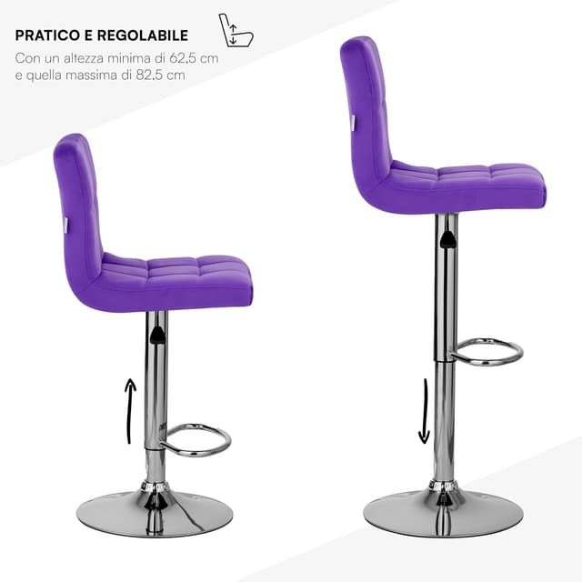 Detalle 2 de Baroni Home sgabello da bar viola regolabile 82,5 cm