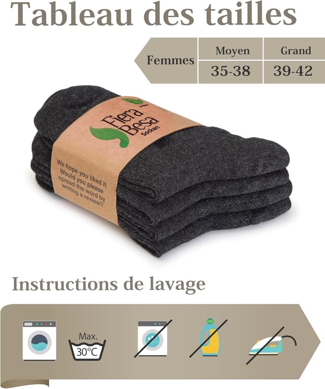Detalle de Lot de 4 paires de chaussettes pour diabétiques en bambou avec lycra (longueur cheville) – confort sans couture