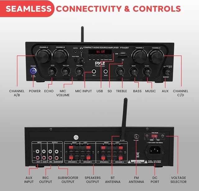 Detalle de Pyle PTA42BT 500W Bluetooth Karaoke Amplifier