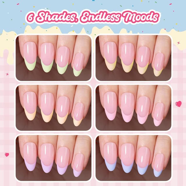 Detalle de Beetles French Tips Press On Nails (Pastel Spring, Medium Almond) — 192-Piece Set with Labeled Tip Sizes