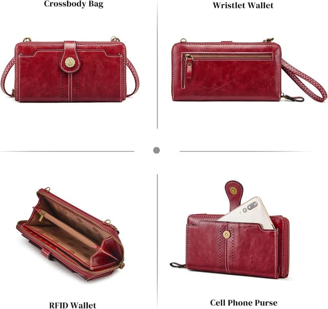 Detalle de S-ZONE Femme sac à bandoulière en cuir PU avec blocage RFID et porte-cartes pour téléphone jusqu’à 6,7 pouces