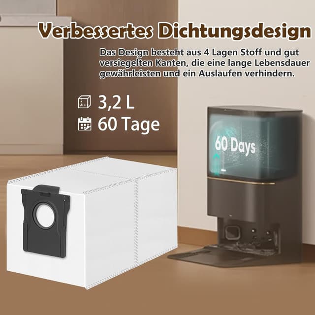 Detalle 2 de 12 Staubbeutel für Dreame L20/X40/X50 Ultra & Mova S70/E30/V50 – 3,2 l Staubsaugerbeutel (kompatible Ersatzbeutel)