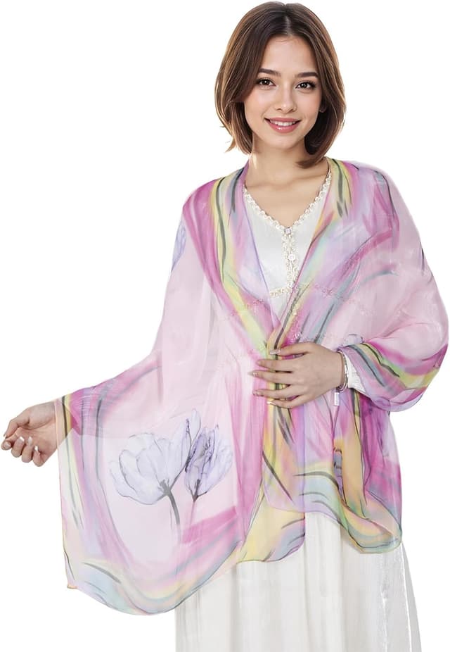 Detalle de Lamca Chiffon Scarf for Women (lightweight floral print) – 160 × 50 cm