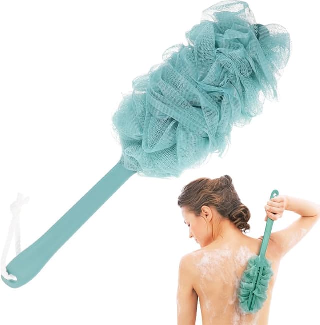 Detalle de Rosenice 43cm Long Handled Back Scrubber – Soft loofah mesh shower brush with ergonomic handle