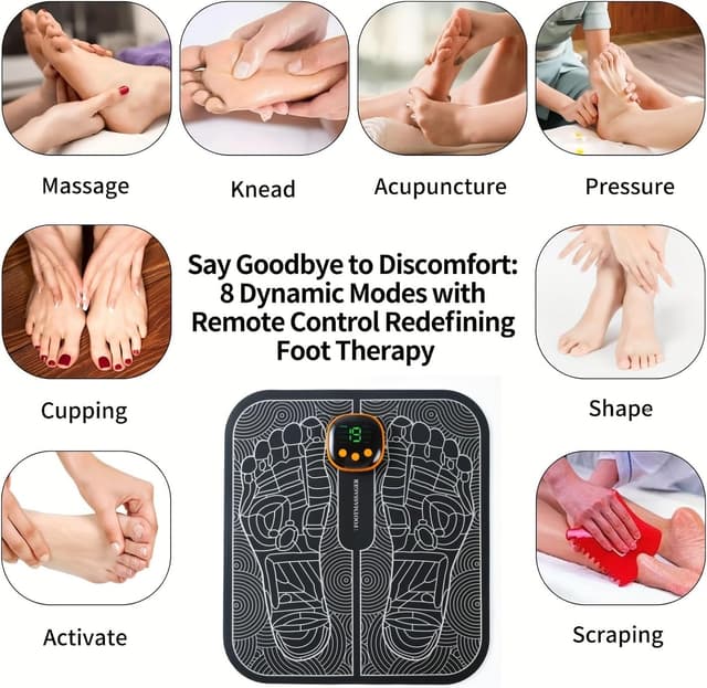 Detalle de Masseur de pieds EMS (bioélectrique) avec 8 modes et 19 fréquences réglables, charge USB et design ergonomique