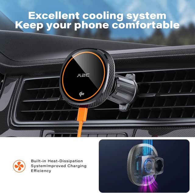 Detalle 2 de A2C QI2 15W MagSafe car mount charger – 2-in-1 magnetic dashboard/air vent holder
