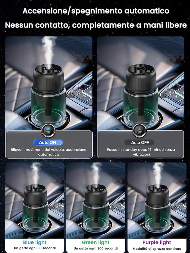 Detalle de BJ 047 diffusore di profumo per auto da 160 ml con accensione automatica e 3 modalità, fragranza Oud