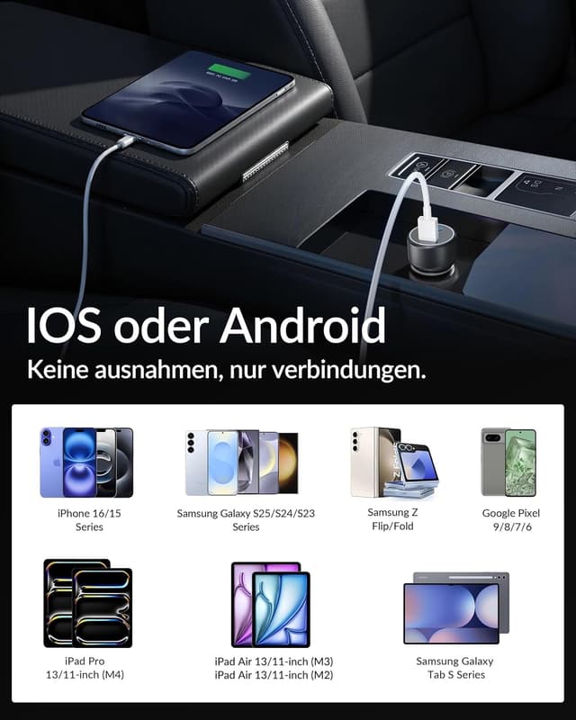 Detalle de USB-A auf USB-C CarPlay Kabel (2er-Set, 1 m) für iPhone & Android – 3A Schnellladen, 480 Mbit/s Datensync