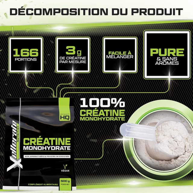 Thumbnail 3 de Xellerate Nutrition Créatine Monohydrate 500 g - poudre micronisée 📋