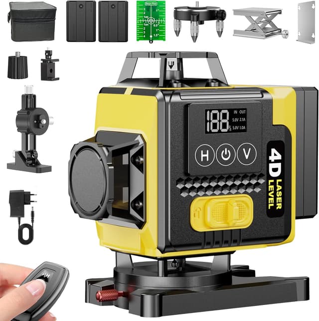 Detalle de Niveau Laser 4D Vert 16 Lignes (4×360°) – Autonivelant avec affichage LED & télécommande