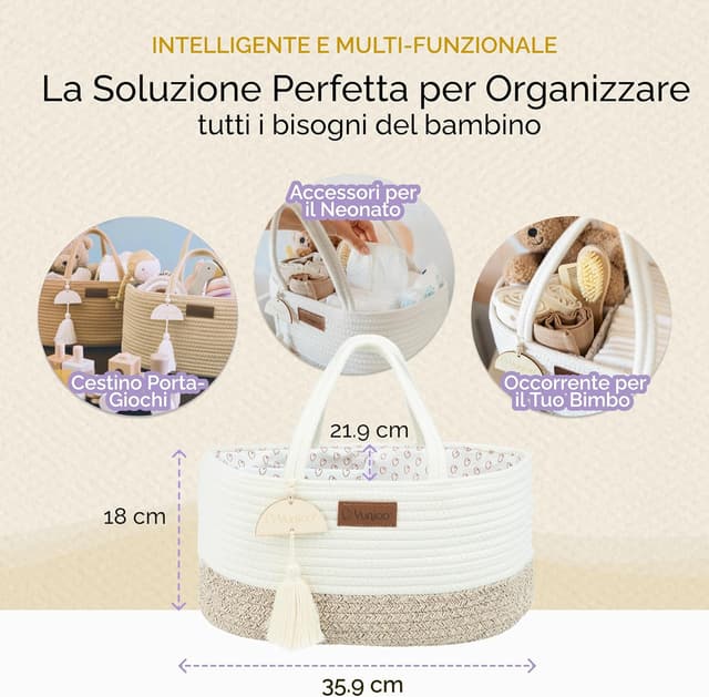 Detalle de Yunioo Cestino Porta Pannolini: organizer per fasciatoio con scomparti staccabili e maniglie robuste