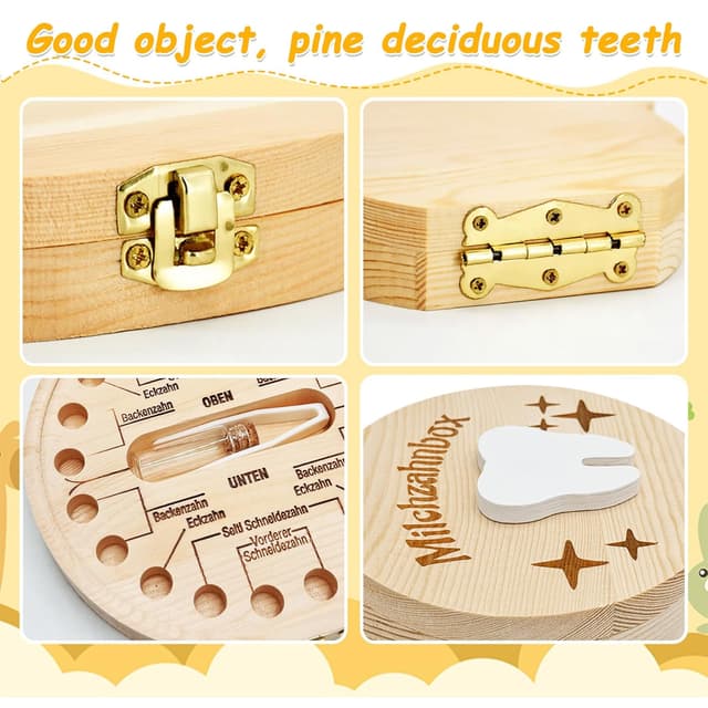 Detalle de Shengruili Zahnbox aus Holz für Milchzähne – Aufbewahrungsbox für Baby-Zähne mit Verschluss