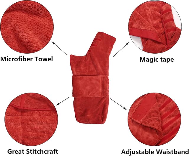 Detalle de Geyecete Pineapple Grid Dog Drying Coat-Bathrobe Towel (Red, M) – fast, absorbent drying for muddy and wet dogs