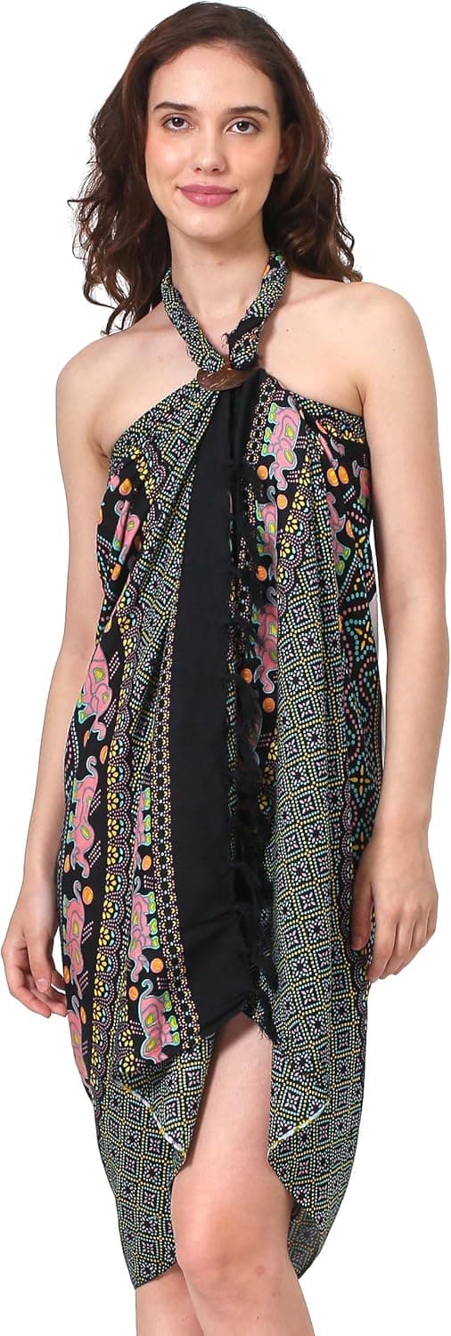 Detalle de SAIVONA Sarong Pareo Mandala mit Fransen – Strandtuch, Wickelrock & Bikini-Cover-Up, ca. 170 x 110 cm