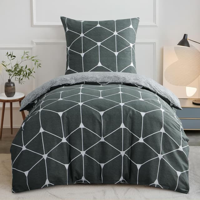 Detalle de RUIKASI Bettwäsche 155x220 Baumwolle, 2-teilig Anthrazit (mit Reißverschluss)