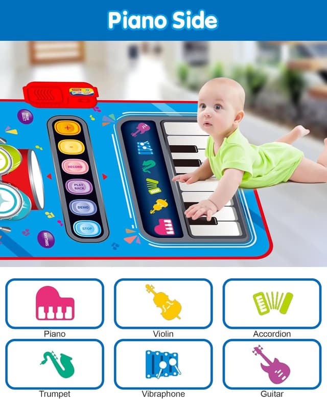 Detalle de Baby Musical Mat for 12–18 Month Boys & Girls (Blue) — Piano & Drum Touch Keys with Adjustable Volume
