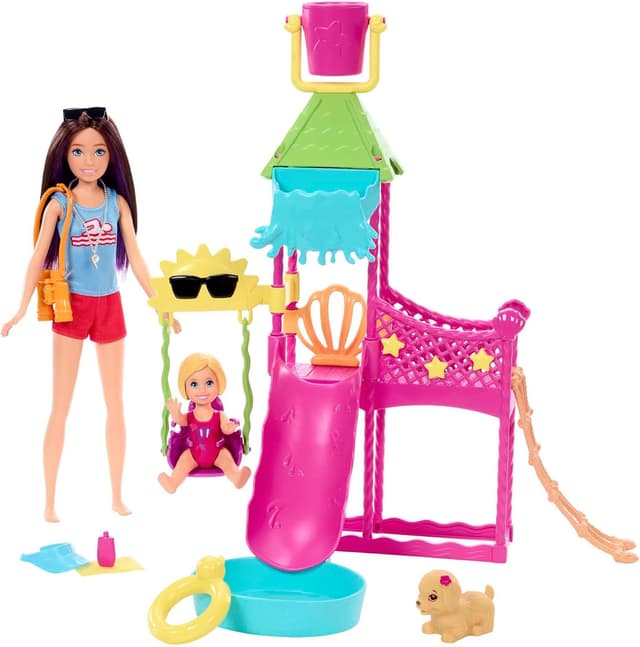Detalle de Skipper doll and waterpark playset with working slide and puppy squirting toy