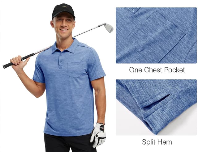 Detalle 2 de Rdruko Men’s Short-Sleeve Quick-Dry Polo Shirt with Pocket (3-Button Placket)