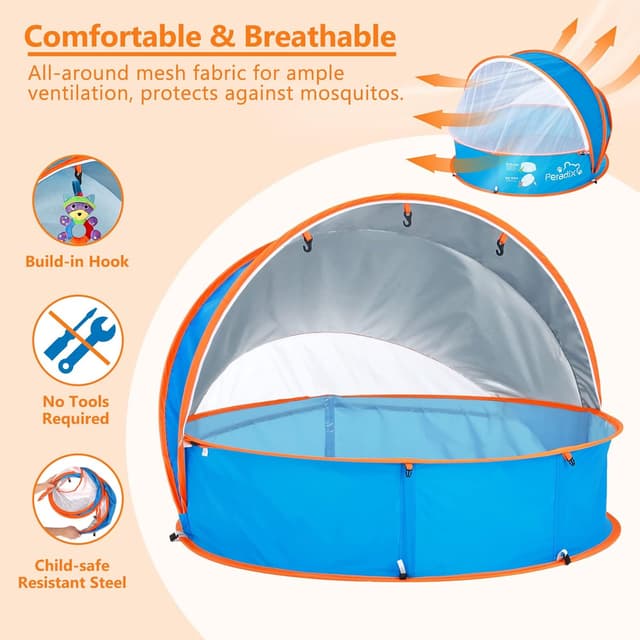 Detalle 2 de Peradix 4-in-1 Pop Up Paddling Pool & Ball Pit Tent with UV Canopy and Mosquito Net