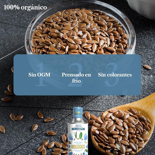 Detalle de BENVOLIO Aceite de Semillas de Lino Orgánico 500 ml