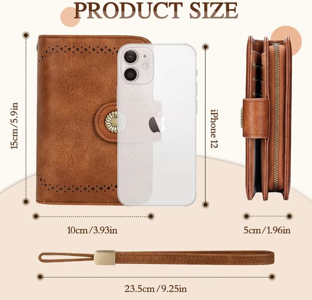 Detalle de TEUEN Damen-Geldbeutel mit großem Fassungsvermögen, Vintage-PU-Leder, RFID-Blockierung & mehreren Fächern