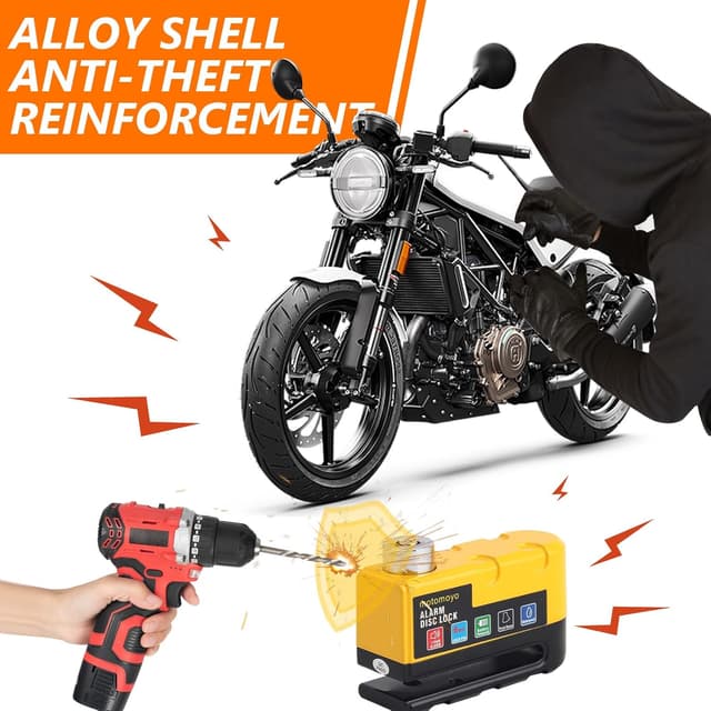 Detalle de Bloccadisco moto con allarme 110 dB – Lucchetto antifurto impermeabile con cavo da 1,5 m e borsa