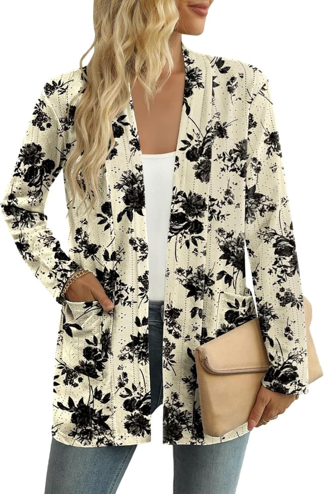 Detalle de Yincro Women’s Lightweight Open-Front Cardigan with Pockets (Loose Fit, Long Sleeve)