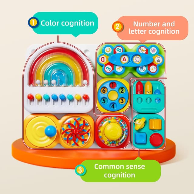 Detalle 2 de Auby Busy Board 3.0 sensoriel détachable (1 à 6 ans) avec 7 outils portables pour motricité fine