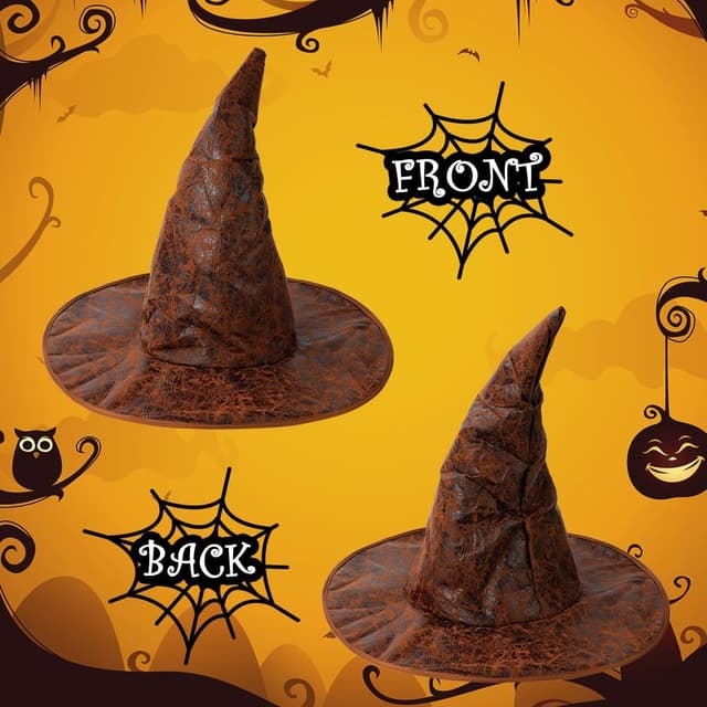 Detalle de Aomig Hexenhut – brauner Zaubererhut als Kostümzubehör für Halloween, Cosplay & Party